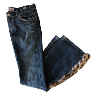 MEK Denim Boot Cut Jeans with Animal Print Faux Fur Medium Blue Wash Y2K Size 30